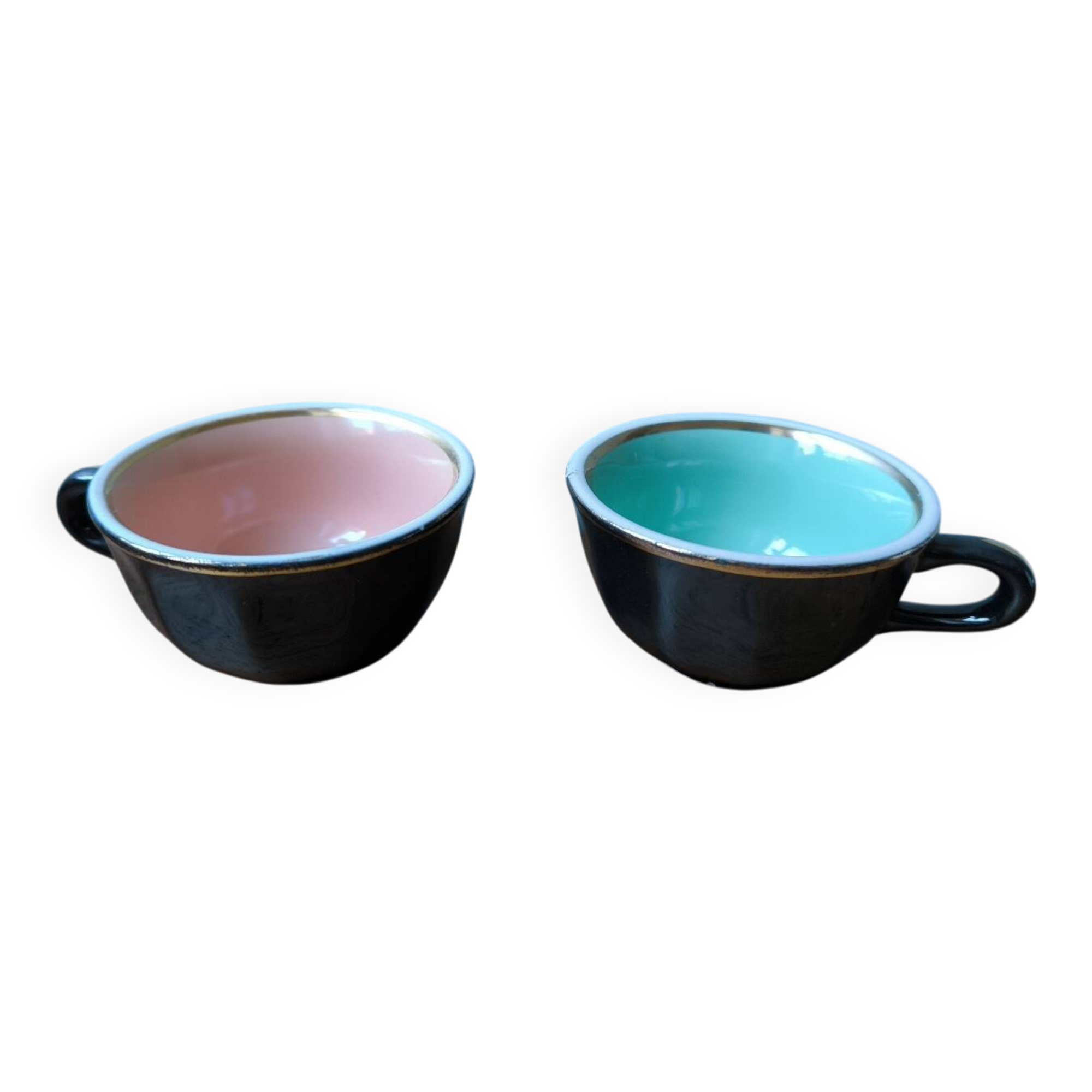 Set of 2 vintage bar coffee cups Leveille Mabit Paris black pink v