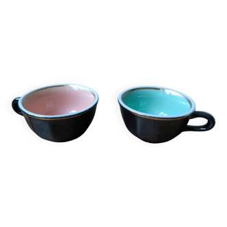 Set of 2 vintage bar coffee cups Leveille Mabit Paris black pink v