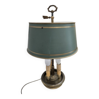 Lampe bouillotte a trois bras en laiton avec habat-jour vert empire