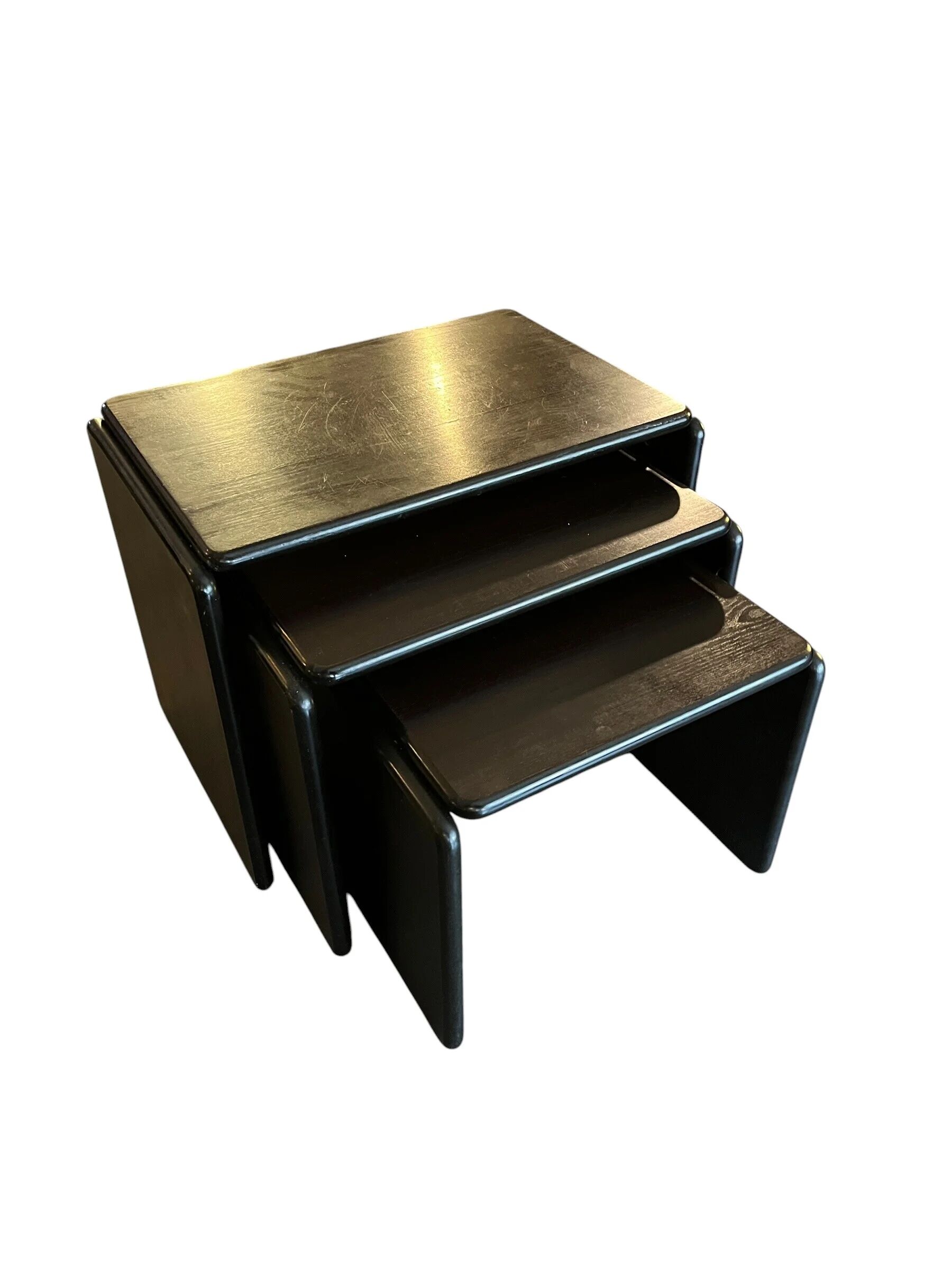 Set of 3 ebonized Italian nesting tables