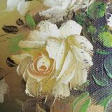 Bouquet de roses blanches huile sur toile ancienne