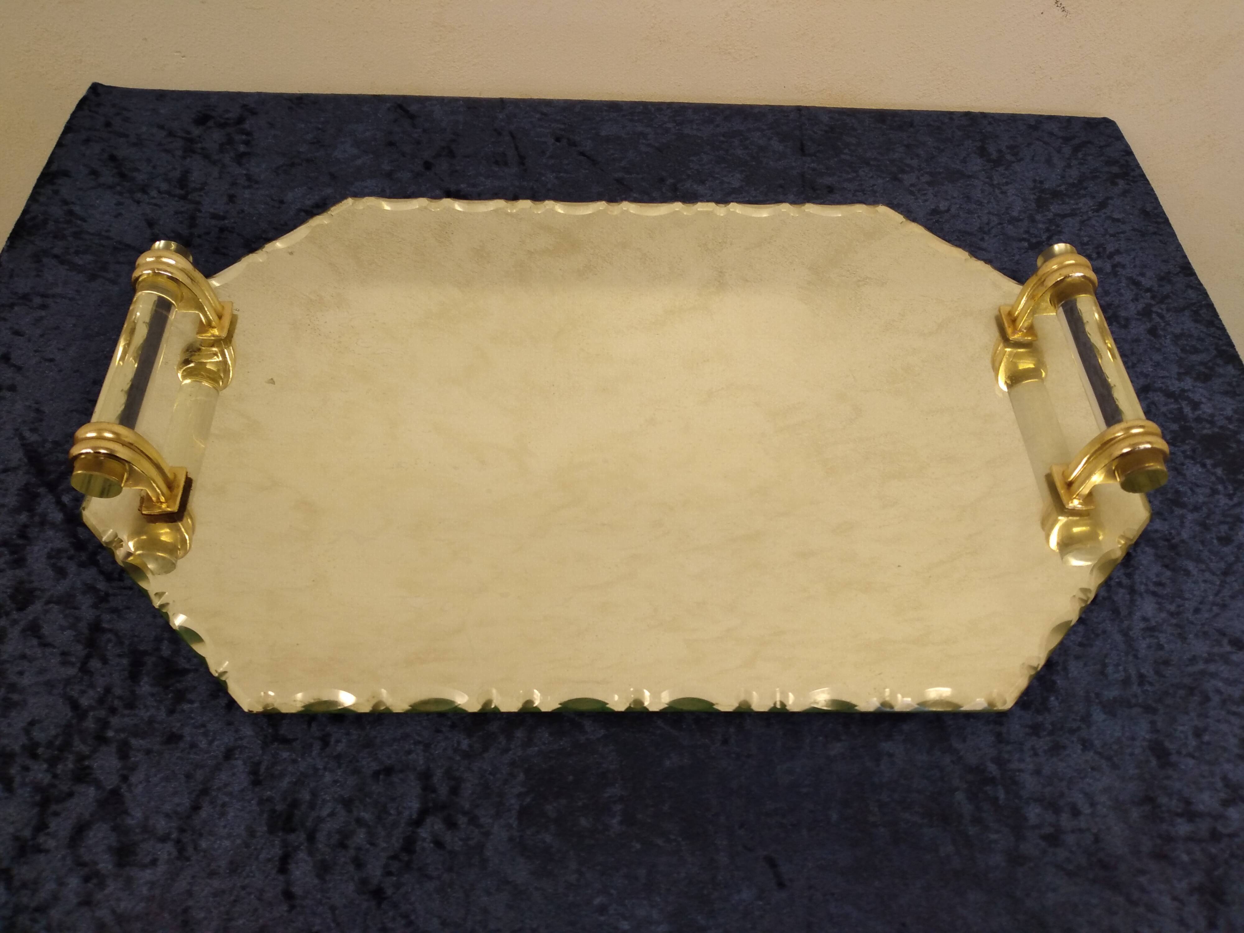 Plateau Art Déco biseauté vintage St Gobain