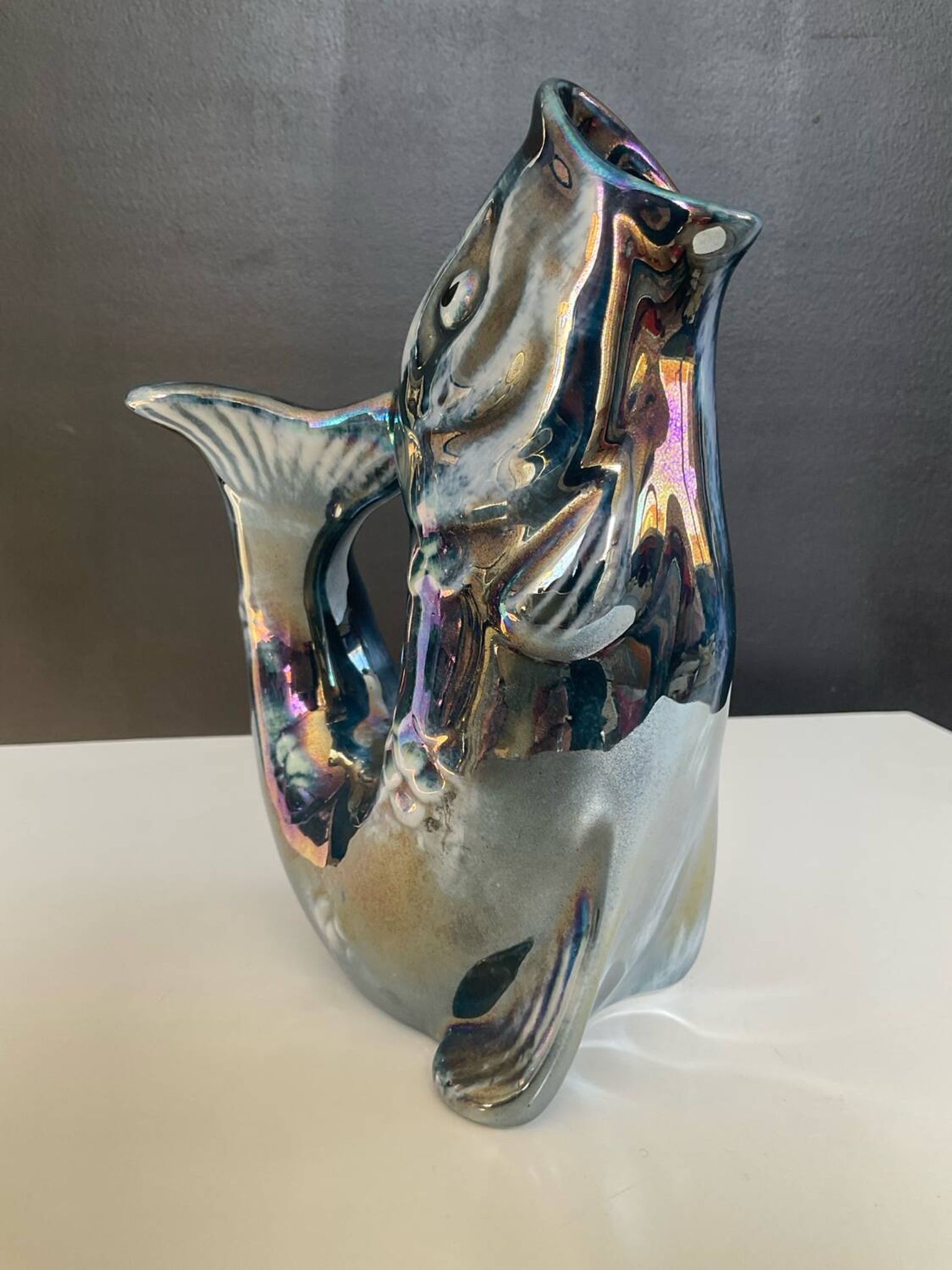 Vintage iridescent porcelain fish dish