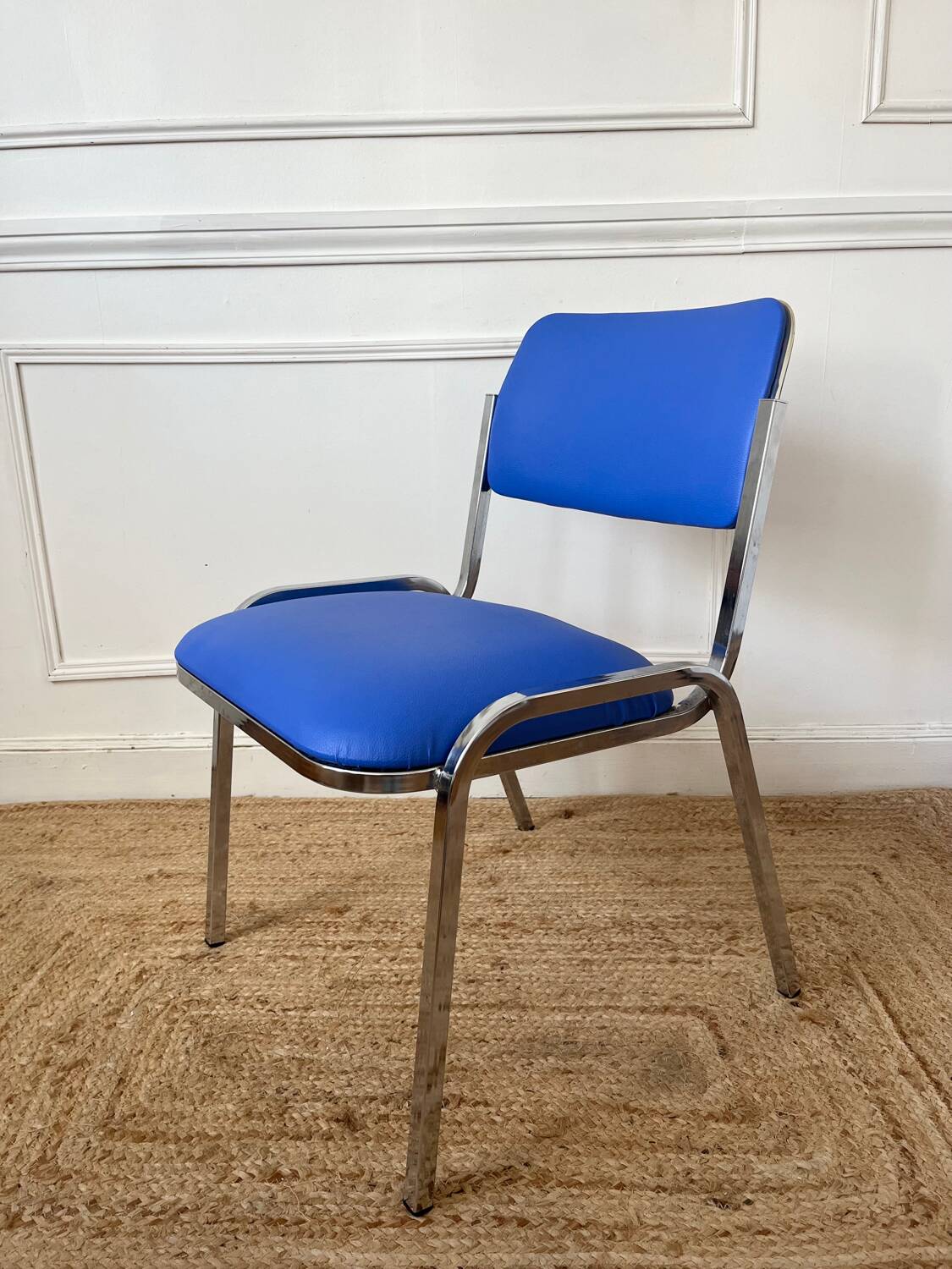Metal and blue imitation leather chair 1970