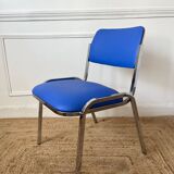 Metal and blue imitation leather chair 1970