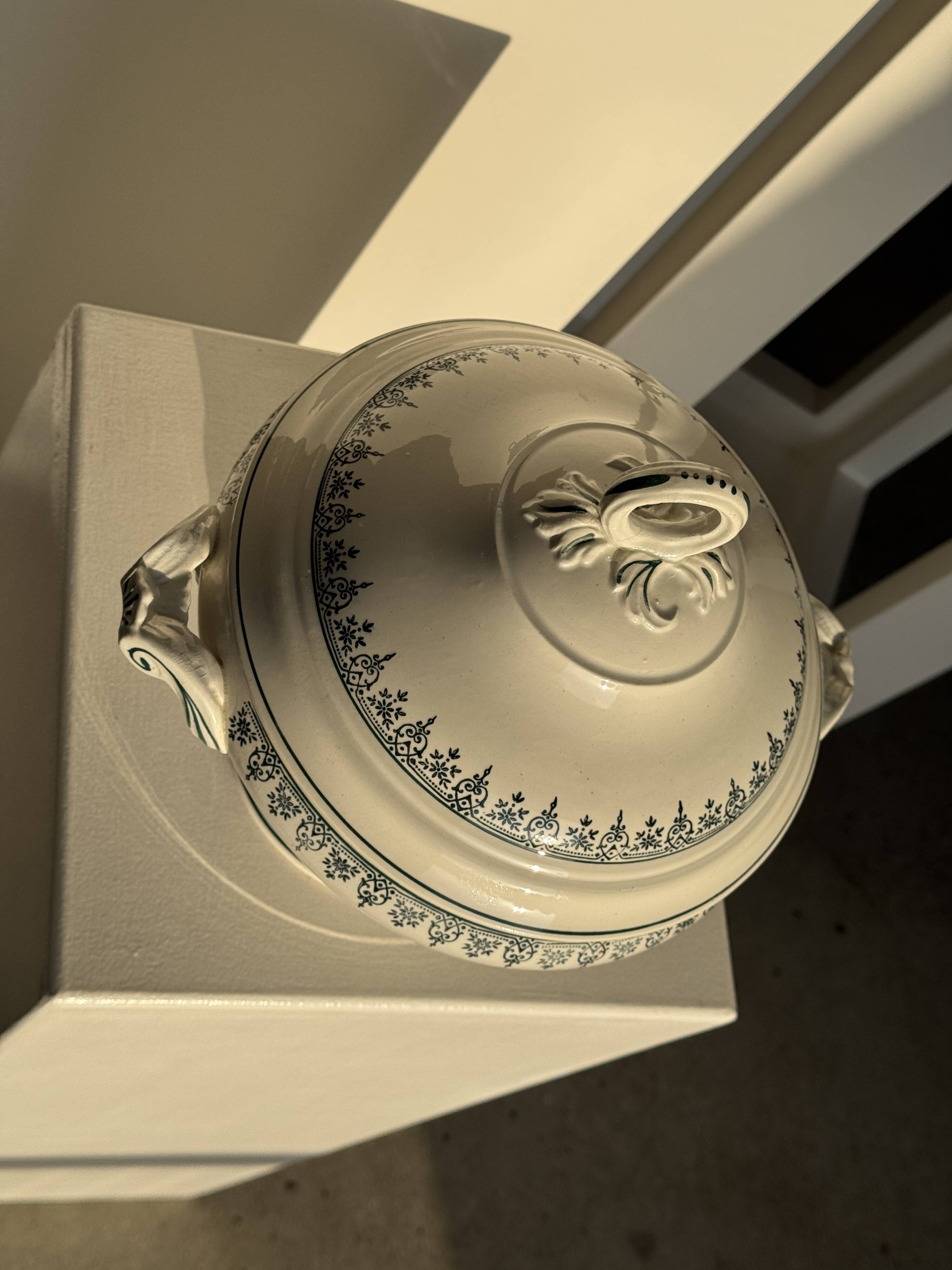 Covered soup tureen or vegetable dish in Saint Amand earthenware H29 D28