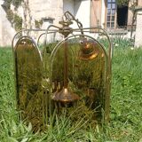 Gilded brass and smoked glass luminaire