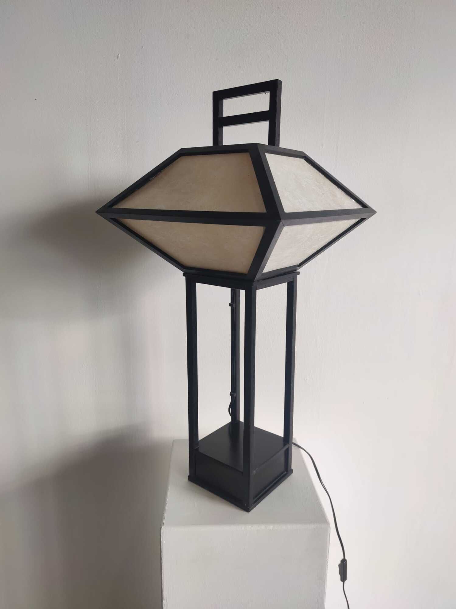 Japanese lamp in black lacquered wood and rice paper H:75cm