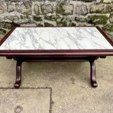 Coffee table in white marble and mahogany wood