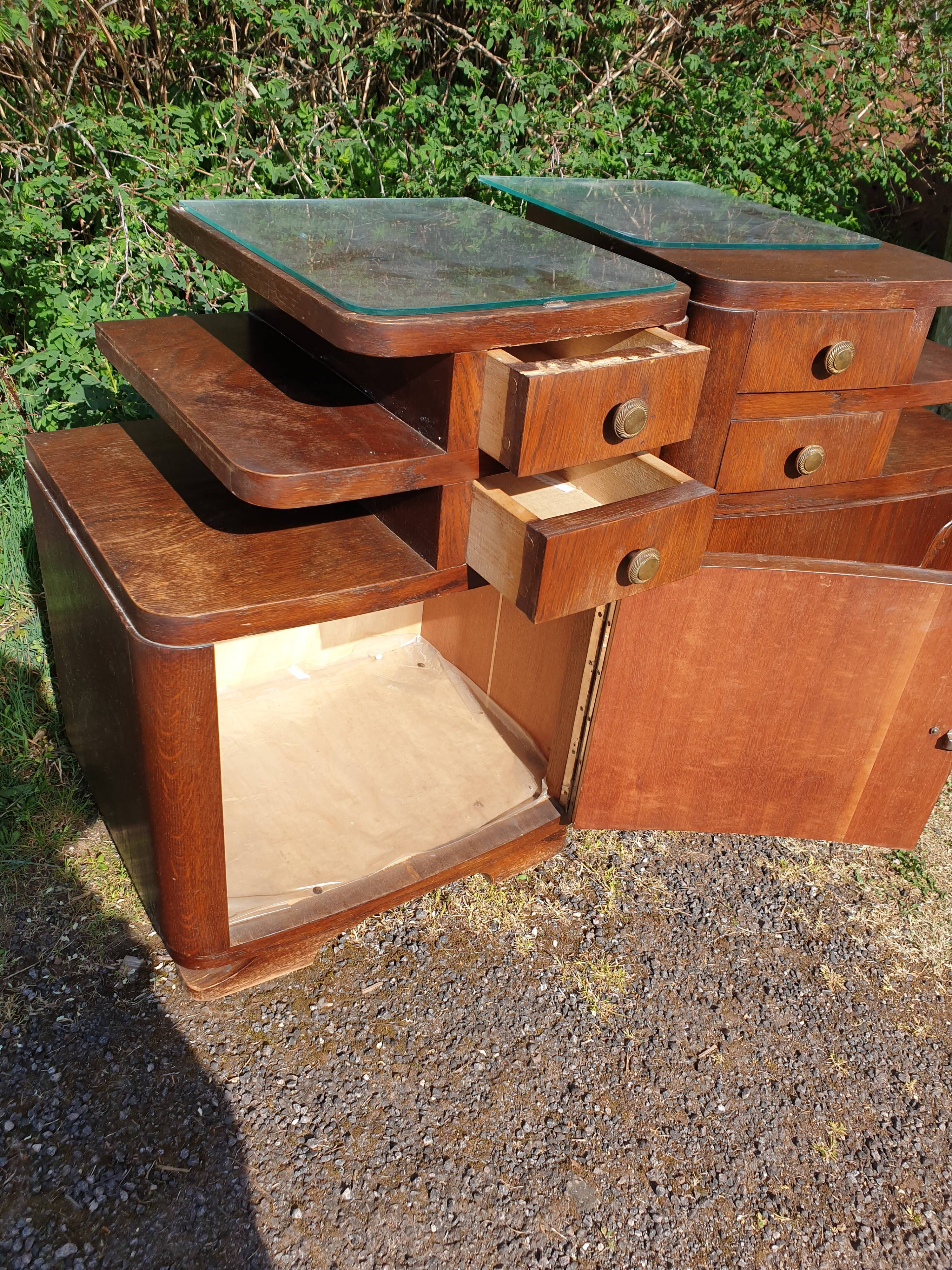 pair of art DECO oak bedside table