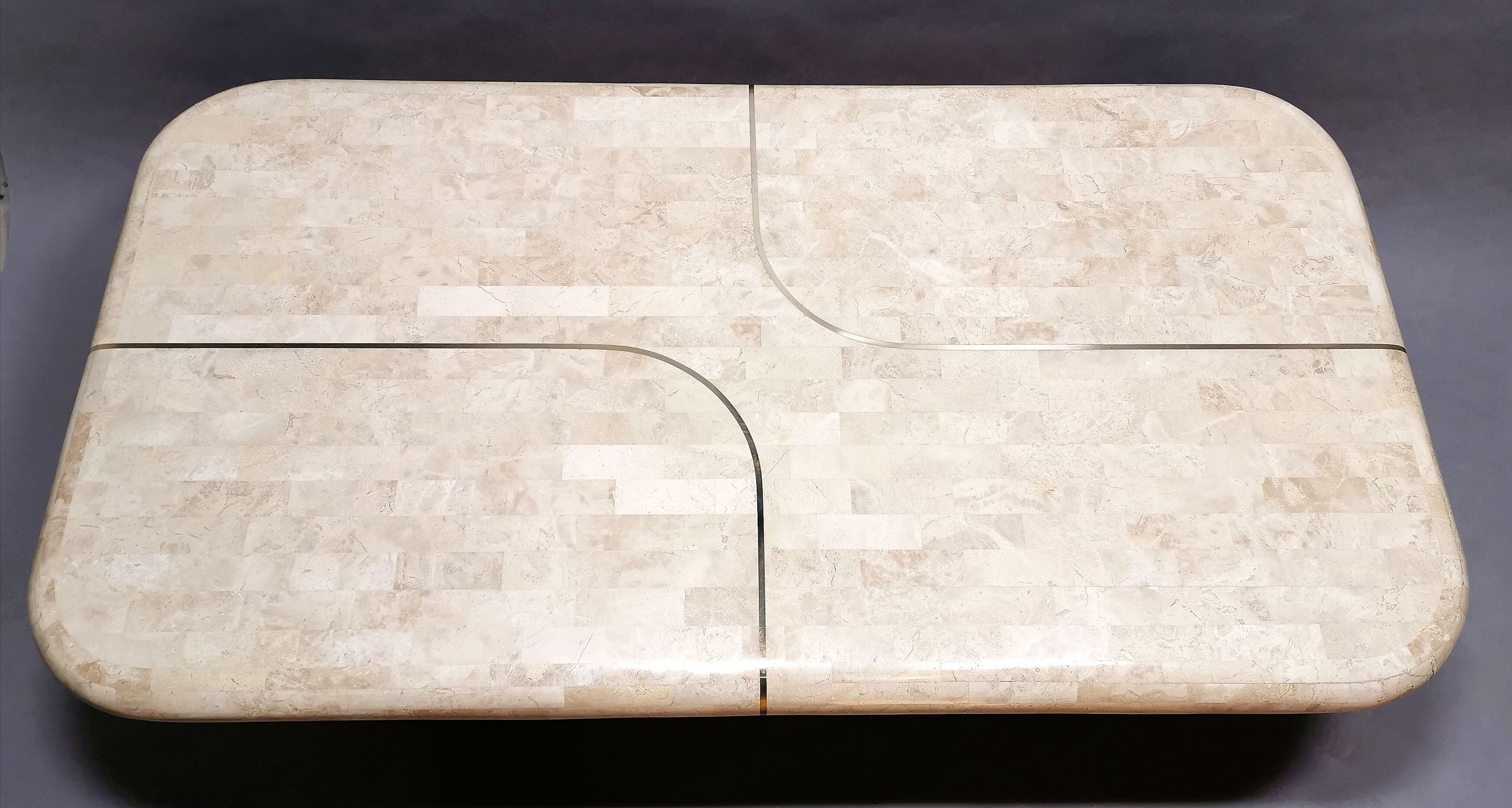 Coffee table in mosaic travertine and brass 70