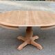 Large extendable round dining table stripped with a central wooden leg 110-198cm.