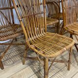 3 armchairs and two bent rattan chairs Audoux & Minnet