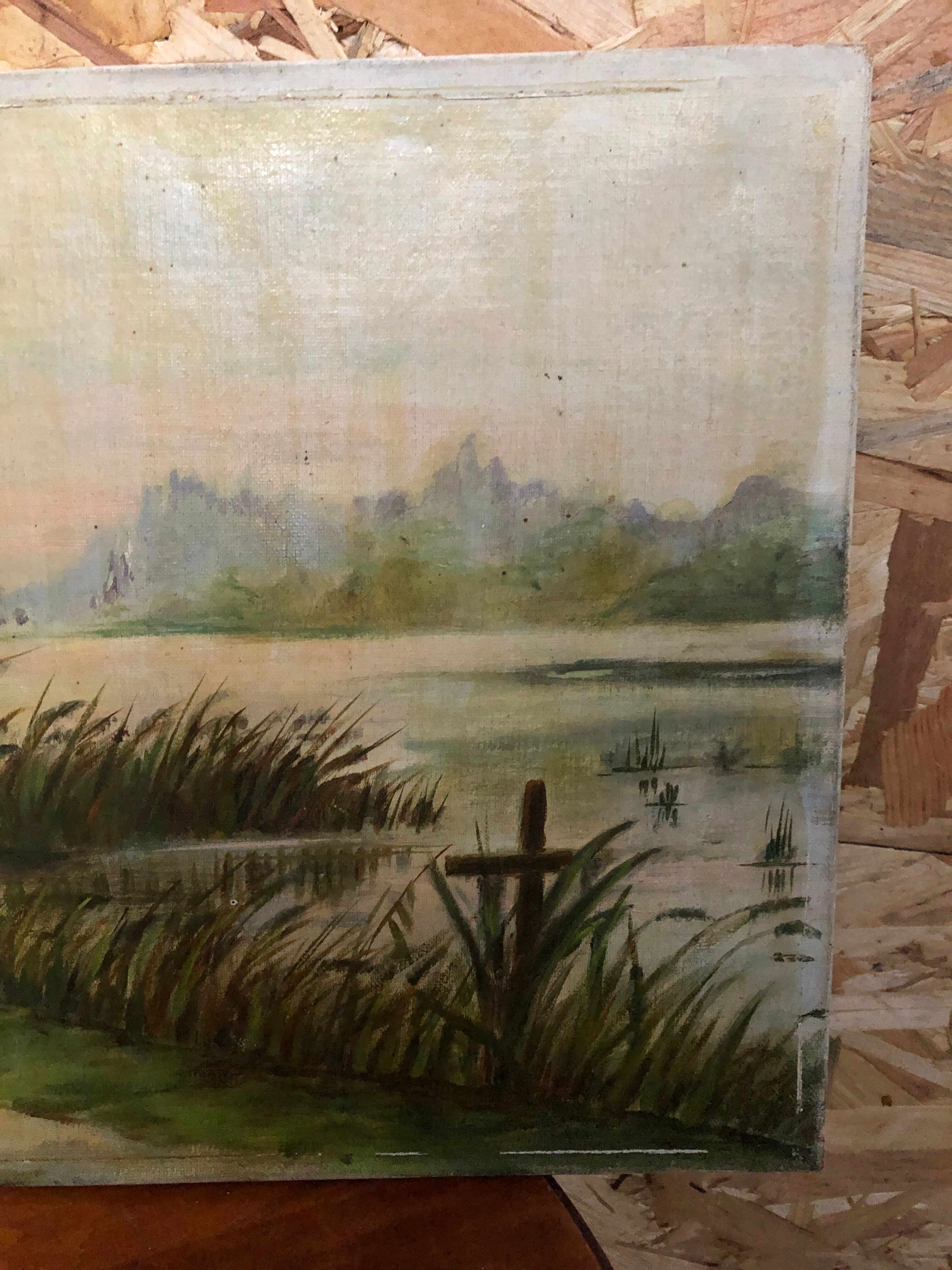 Old painting oil on canvas C. Guyon campaign in winter XIXth