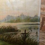 Tableau huile sur toile C. Guyon Campagne en hiver XIXeme