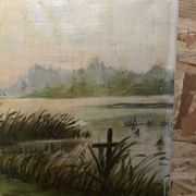 Old painting oil on canvas C. Guyon campaign in winter XIXth