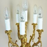 Candelabra, 6-pointed candlestick, marble, bronze, putti decoration, putto
