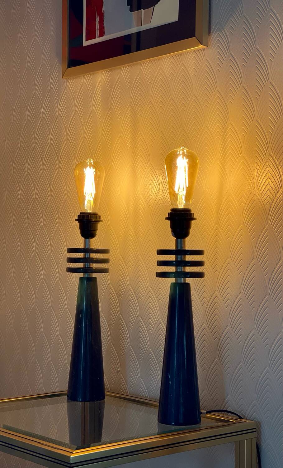 Pair of marble lamps 1980.