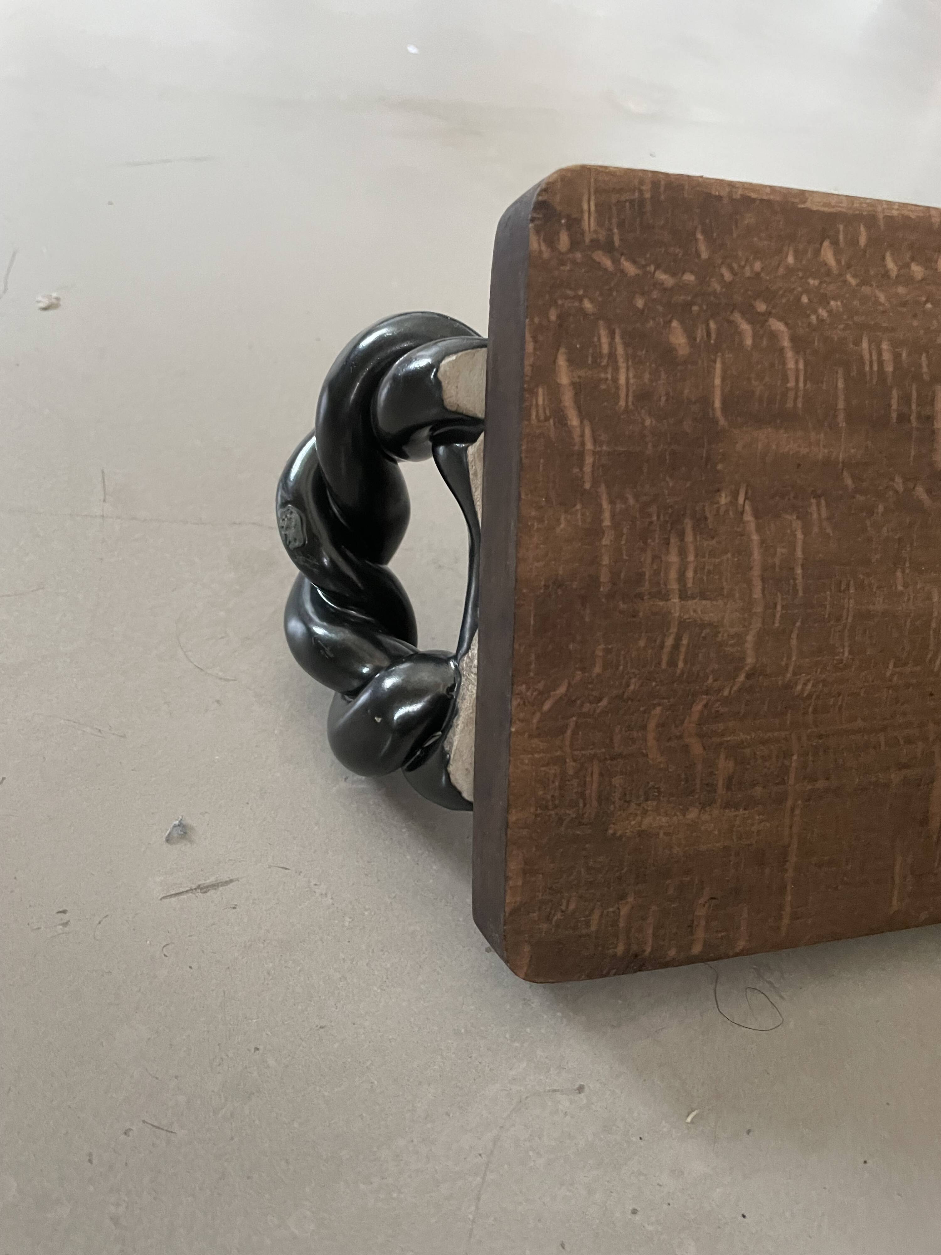 Vintage wooden and ceramic tray