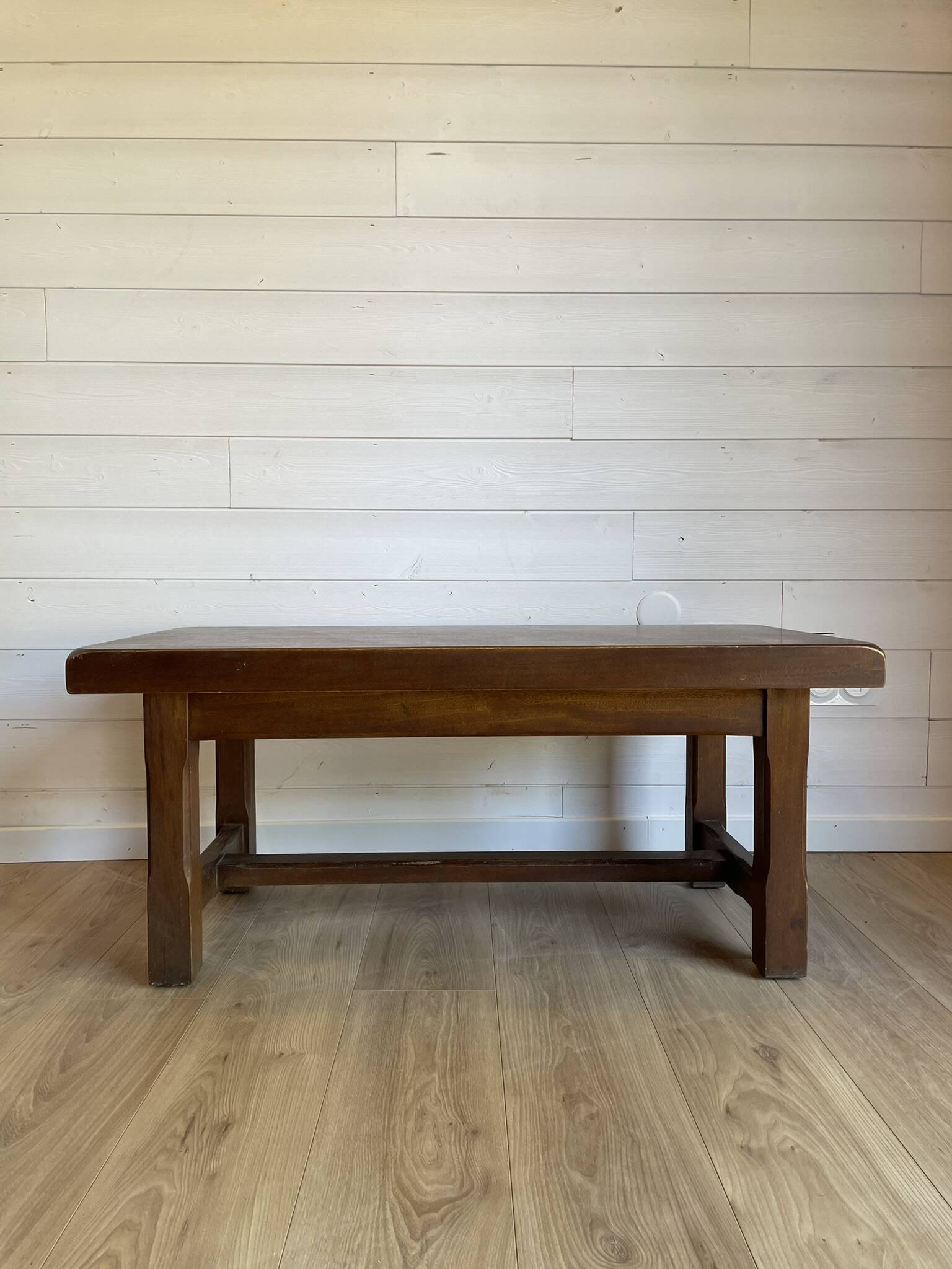 Grande table basse ancienne en bois massif - Esprit campagne chic