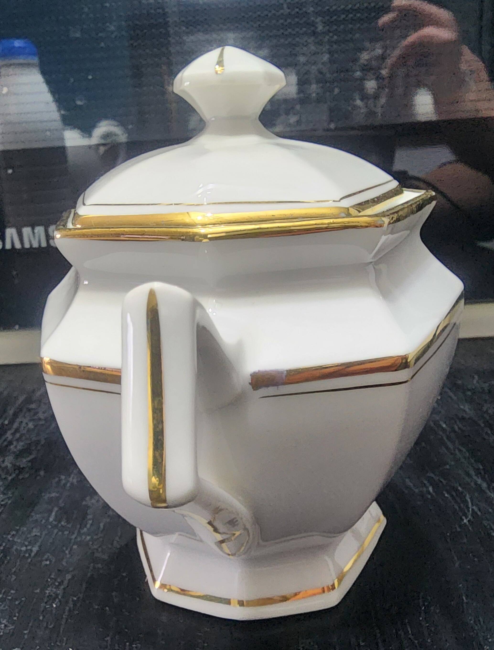 Vintage sugar bowl genuine Limoges porcelain white with gold L&F.