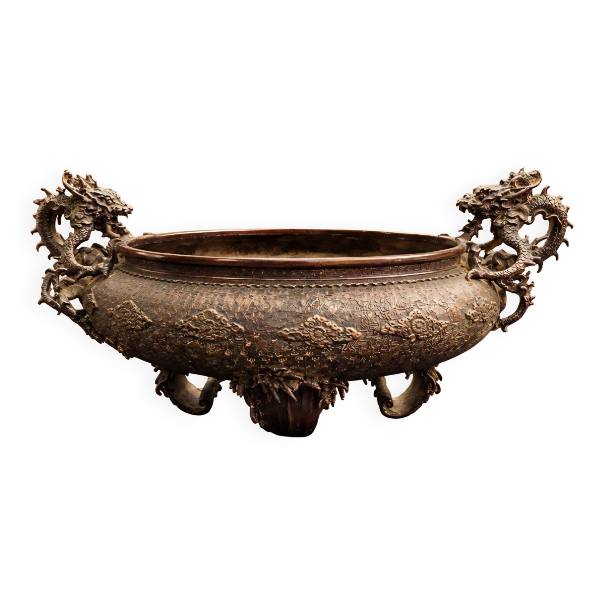 Dragon basin - large planter - in bronze, Meiji period