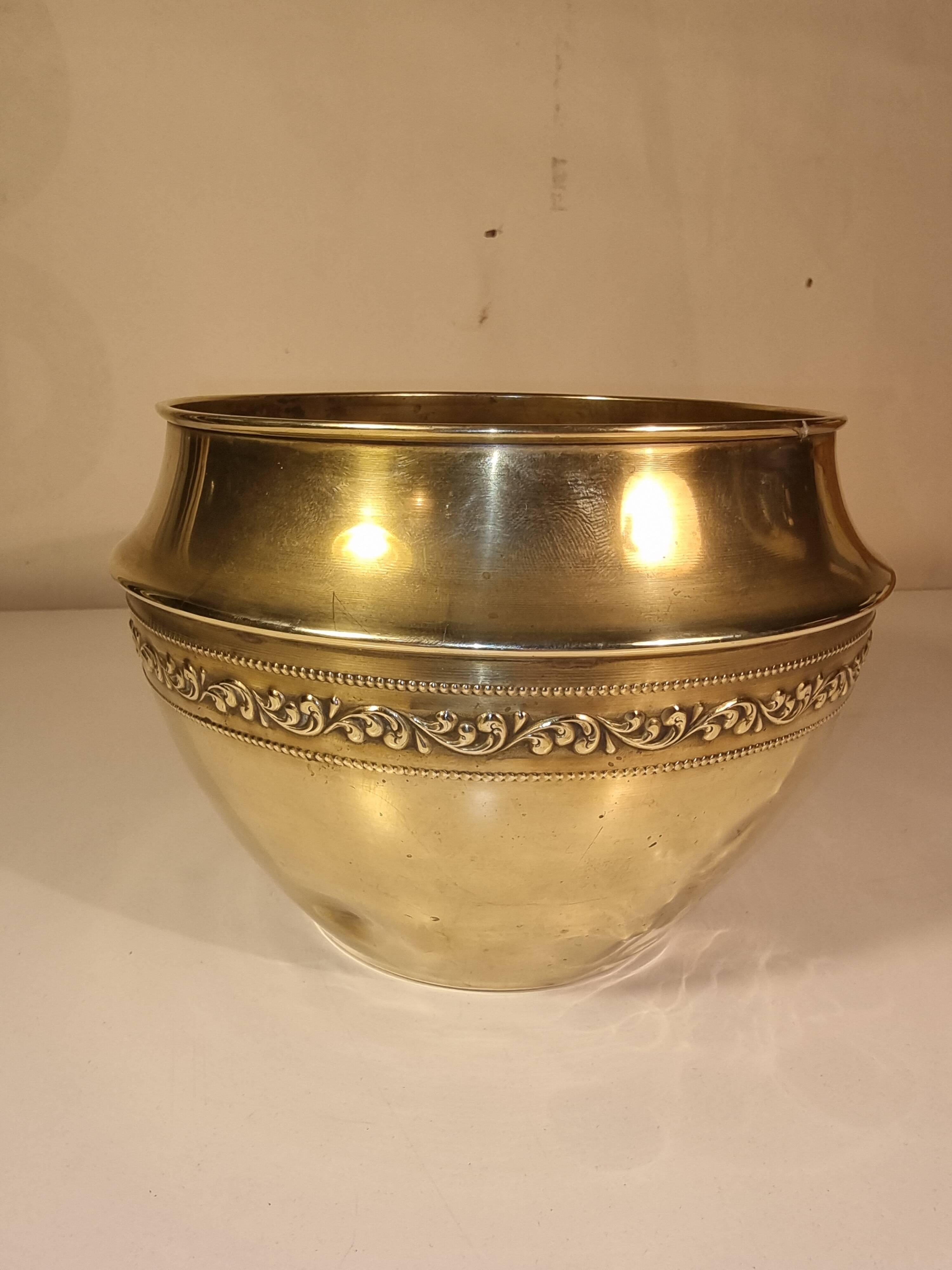 Antique gilded brass plant pot
