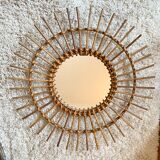 Vintage rattan sun mirror