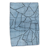 Sky Blue Wool Rug, Modern Handmade Designer Vintage Carpet, 213x281 Cm