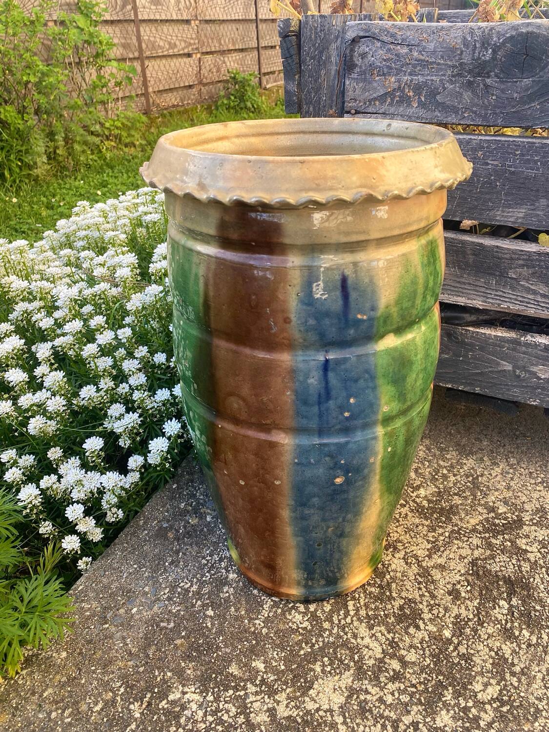 Large ancient glazed terracotta vase from southern France.