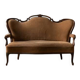 Sofa en bois vintage orné avec cadre décoratif sculpté et tapisserie marron, 175 × 114 × 80 cm