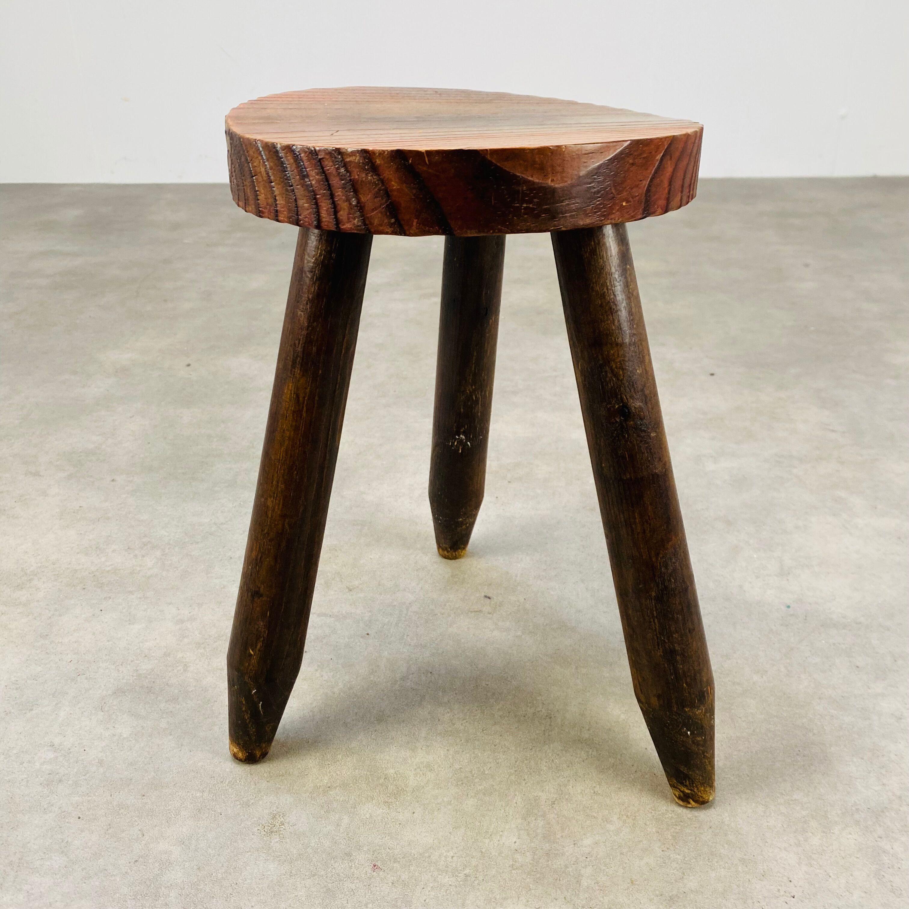 Brutalist wood tripod stool