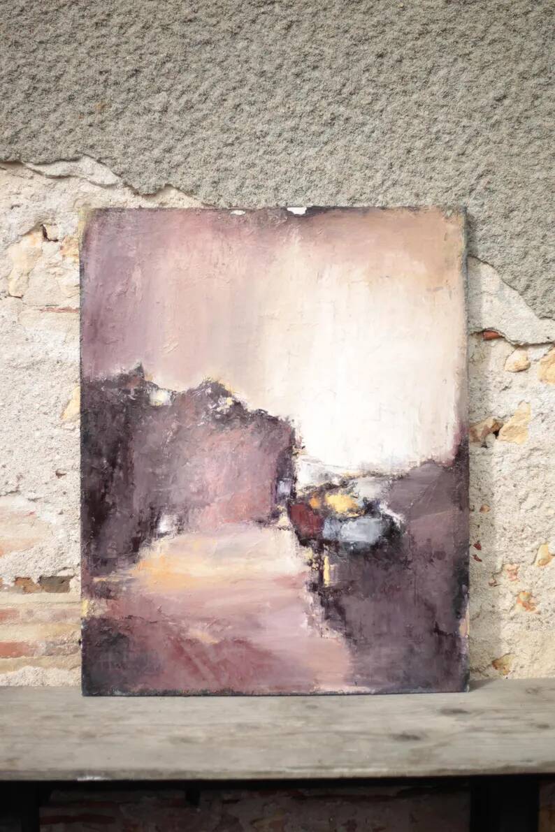 Oil on canvas signed Monique Humbert, abstract composition, wall painting, interior decoration.