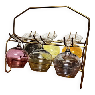 Set of colorful vintage liquor glasses