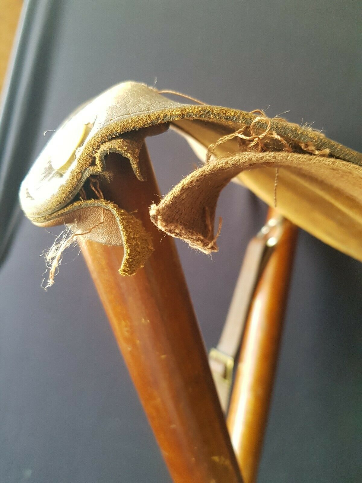 Wooden and leather folding stool