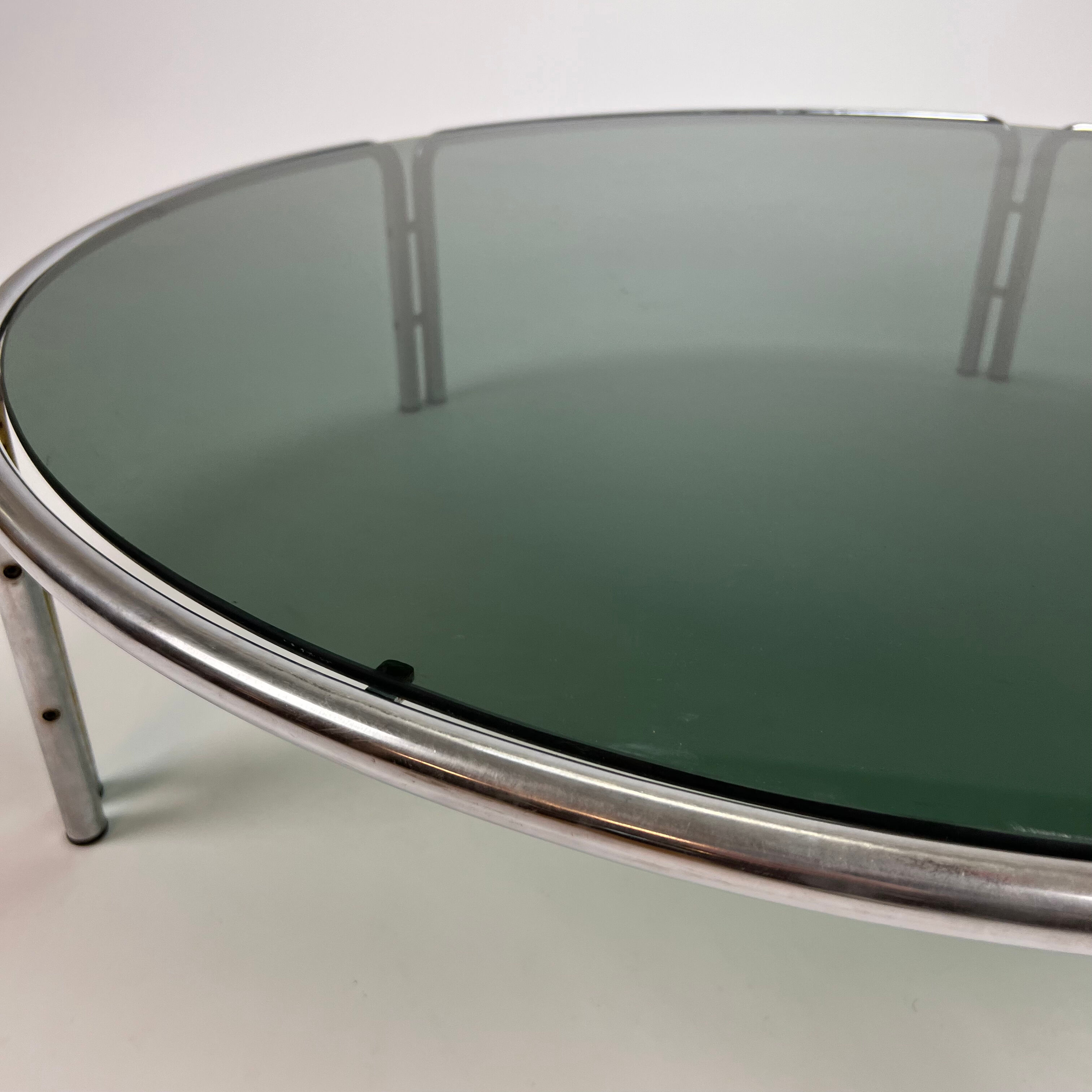 Italian tubular and smoked glass coffee table, 1970s