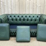 Chesterfield sofa in green leather 3 places from the 80s