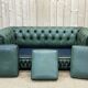 Chesterfield sofa in green leather 3 places from the 80s