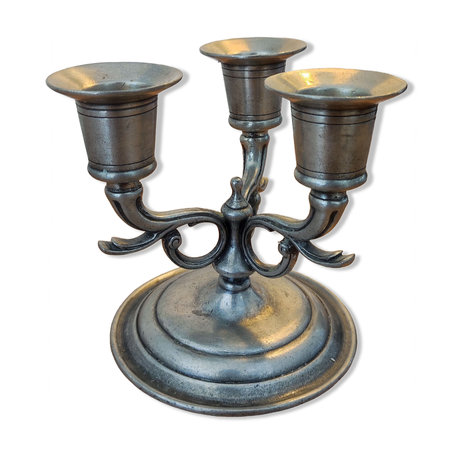 Candle holder three pewter lights