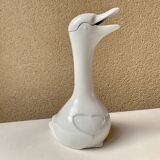 Carafe animalière grande oie in vintage white porcelain 80s