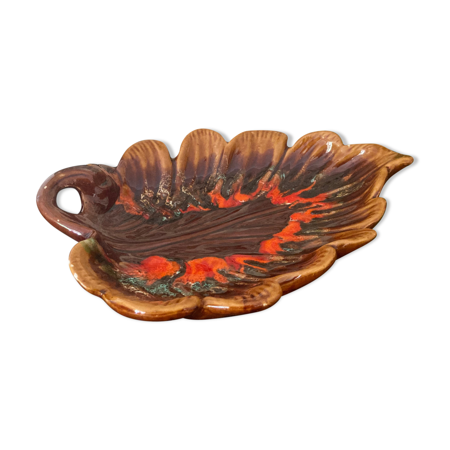 Vintage serving dish in glazed terracotta signed Vallauris