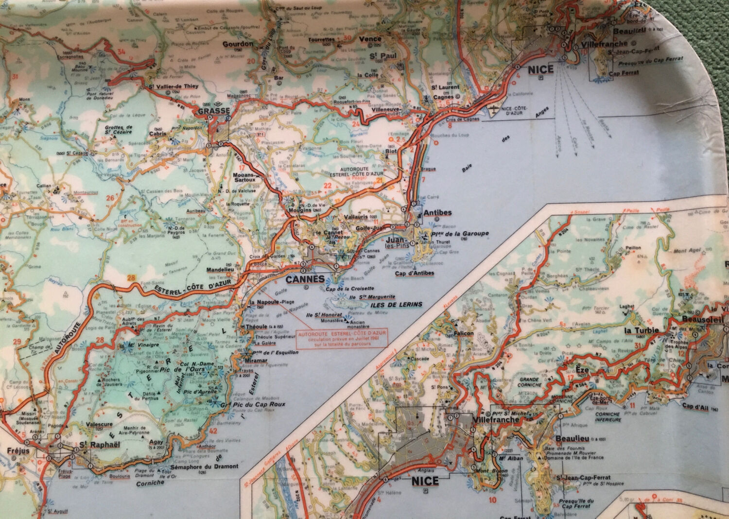 Vintage Côte d'Azur road map tray