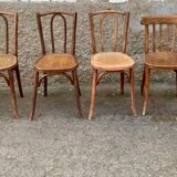 Série de 6 anciennes chaises bistrot en bois courbé