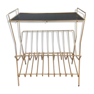 Table d'appoint porte vinyles or et noir