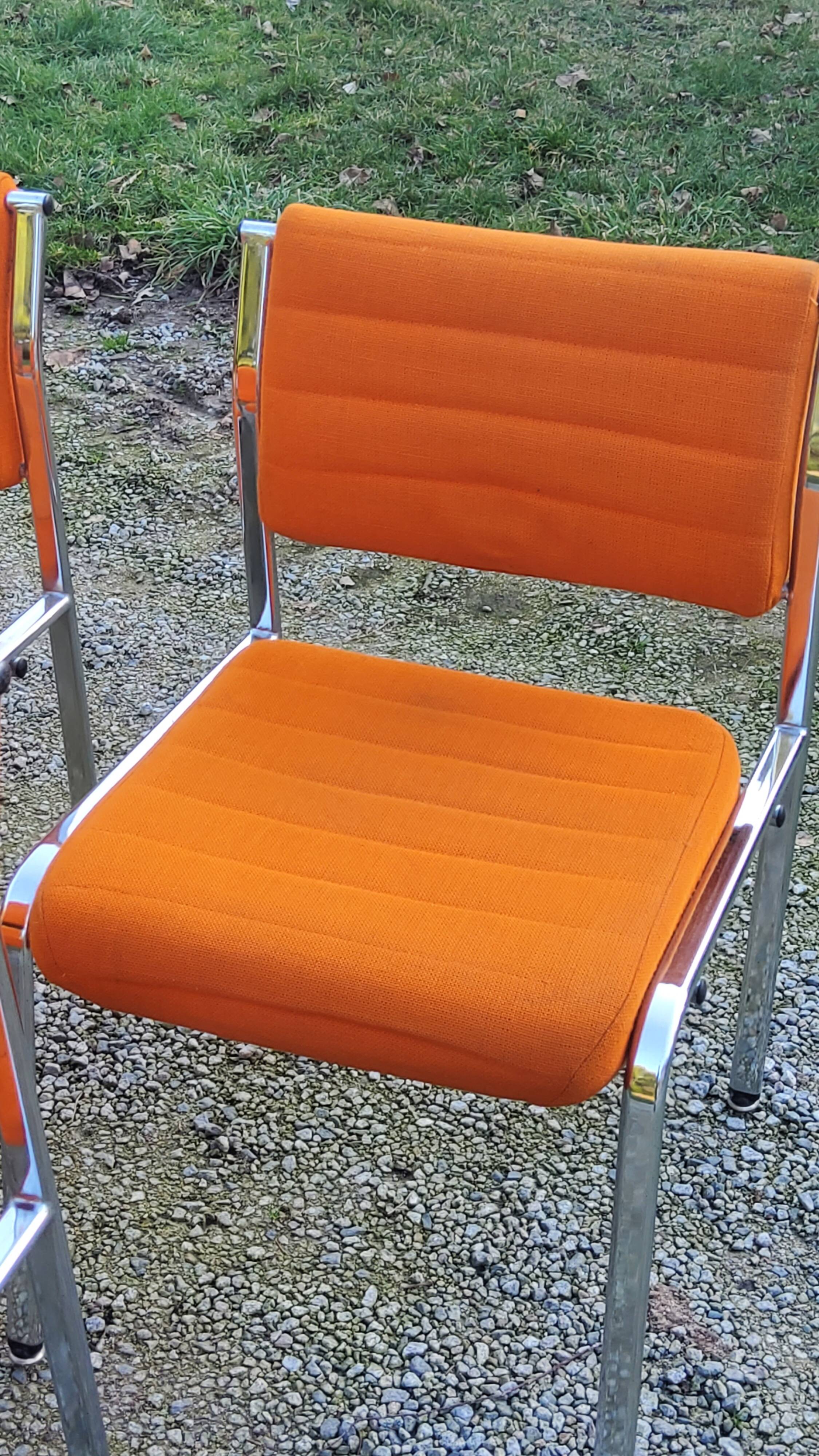 Set of 6 designer chairs from the 70s orange fabrics and chrome tubes