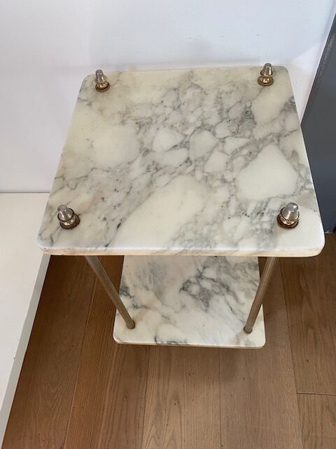 Marble and brass sofa pedestal table