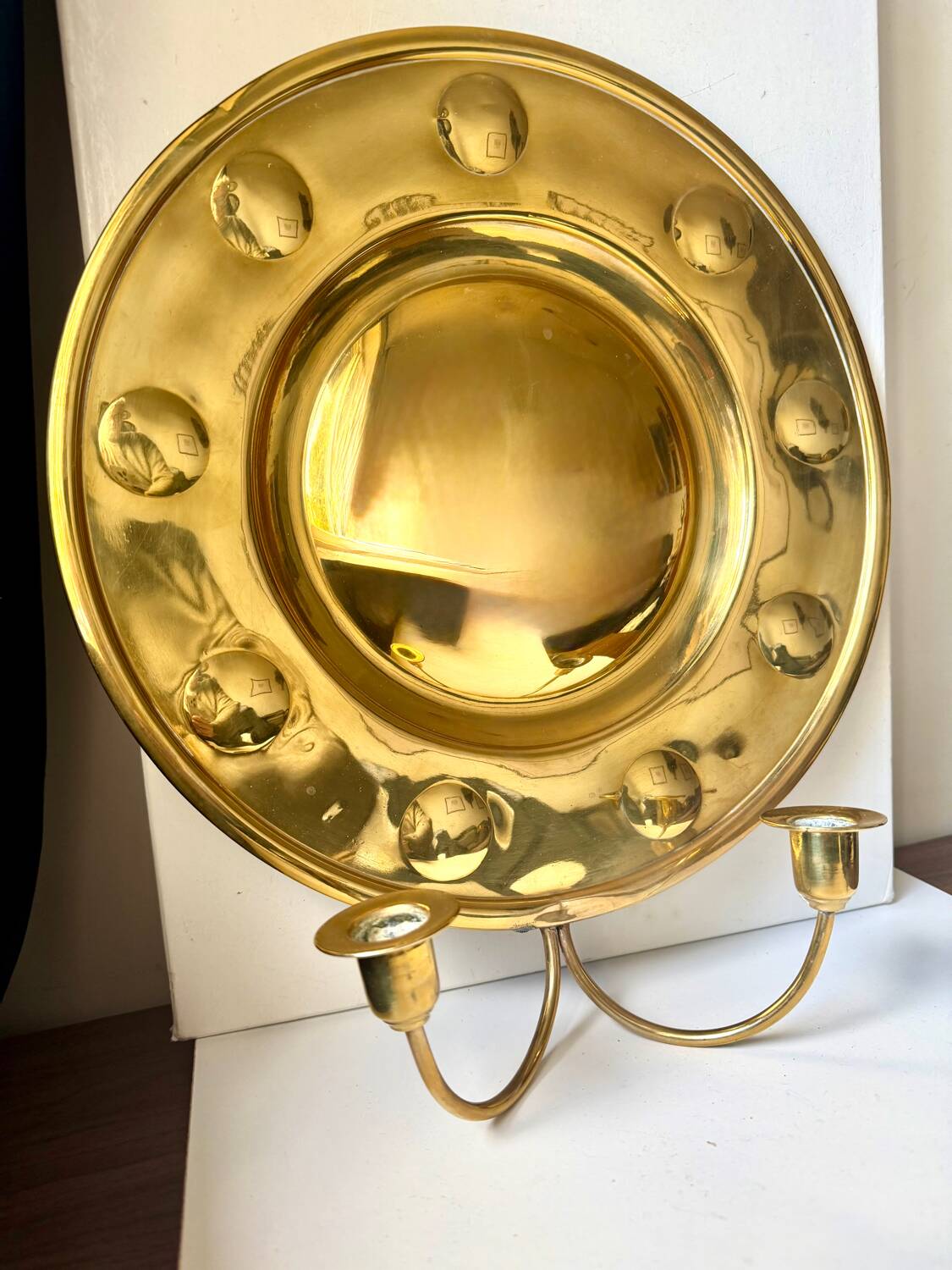 Vintage Wall Double Candle Holder Sconce in Brass
