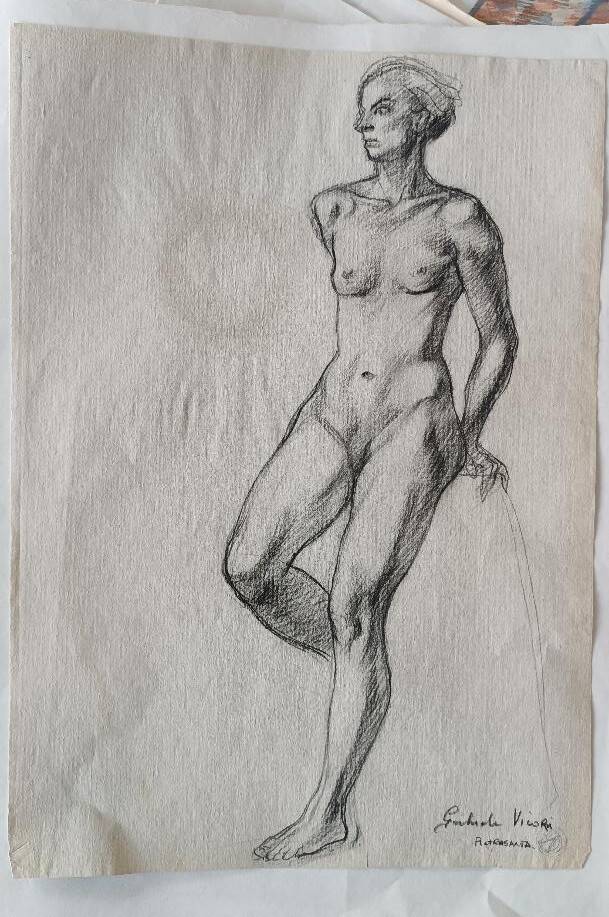 Pencil drawing on paper, sketch of a female nude - Gabriele Vicari