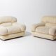 Elegant Italian lounge chairs in cream coloured fabric, 1970s