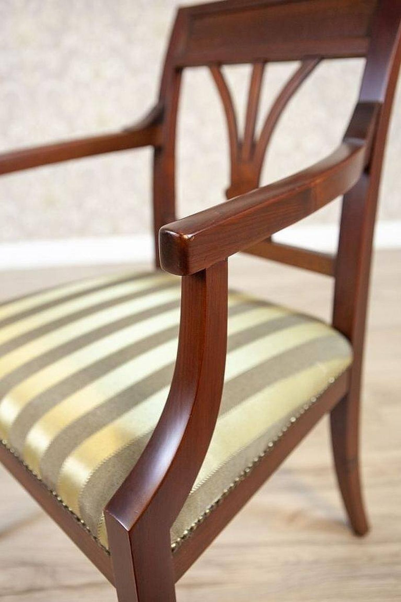 Set of Armchairs in Classicizing Forms in Striped Upholstery, 1990s